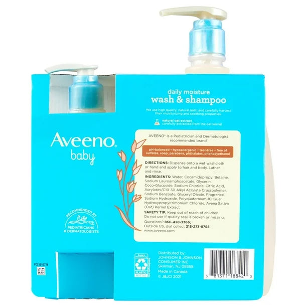 Aveeno 2-in-1 Baby Wash and Shampoo with Natural Oat Extract (33 fl. oz. and 12 fl. oz.)