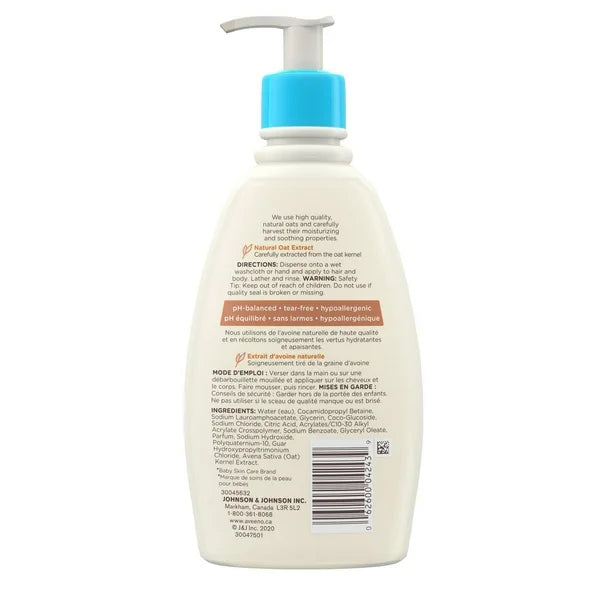 Aveeno Baby Daily Wash & Shampoo baby’s hair & Sensitive Skin Cleanser with Natural Oat Paraben Free & Phthalate Free, sulfates-free and dye-free - 354 mL, 354 mL, lightly scented