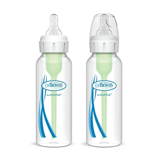 Dr. Brown's Natural Flow Anti-Colic Options+ Narrow Baby Bottles, 8oz/250mL, with Level 1 Slow Flow Nipples, 2-Pack, 0m+, Pack of 2, 8oz